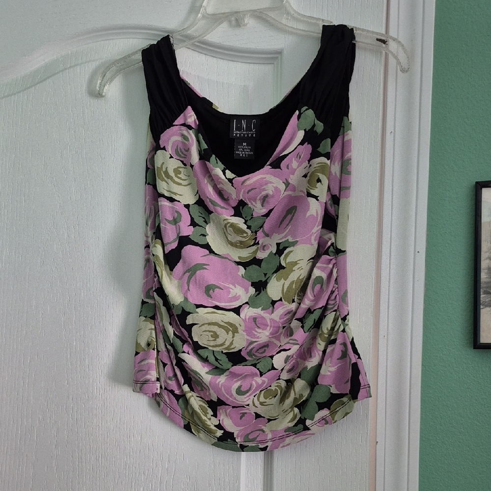 INC International Concepts Women's Floral Sleeveless Top - Pink and Green‎